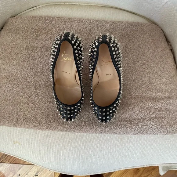 CHRISTIAN LOUBOUTIN BIANCA SHOES BLACK-SILVER SIZE 40.5 - Picture 8 of 11
